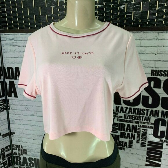 Topshop "Keep It Cute" Short Short Sleeve Crop Top - Picture 1 of 5
